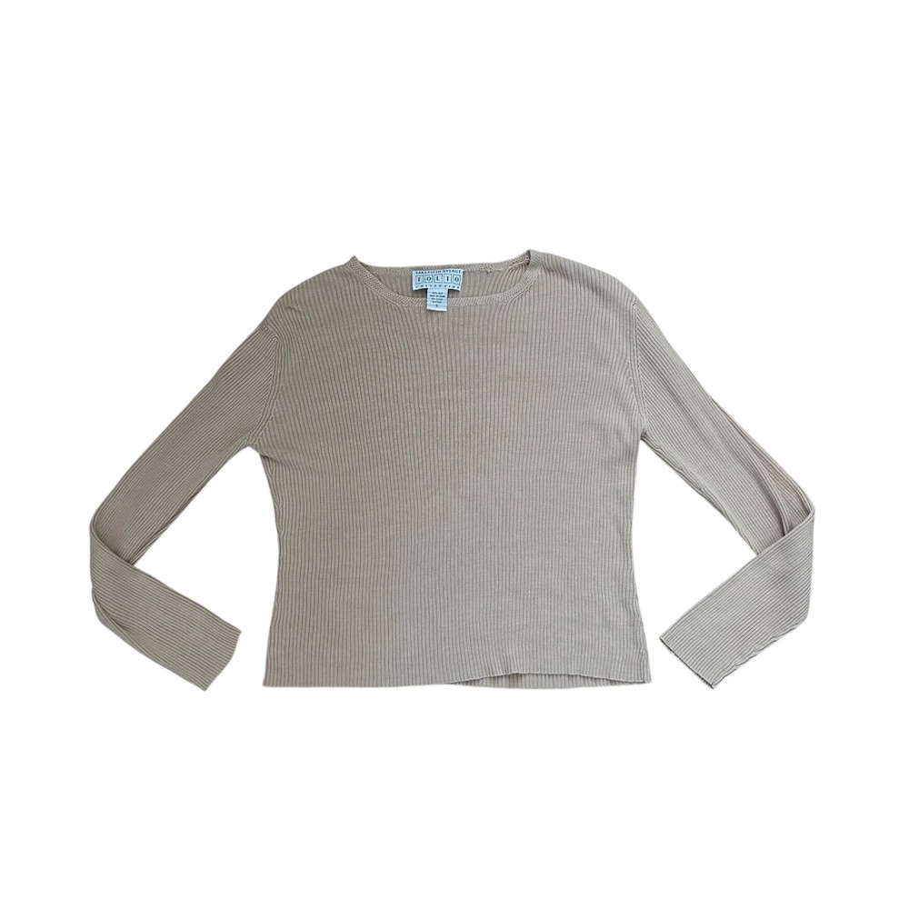 Saks Fifth Avenue Folio Vintage Silk knit Ribbed Sweater Tan Beige  minimalist S